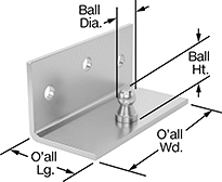 Image of Product. Front orientation. Contains Annotated. Gas Spring Mounts. 90° Angle Ball Stud Mounting Brackets for Gas Springs, Style 8.