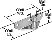 Image of Product. Front orientation. Contains Annotated. Gas Spring Mounts. Corrosion-Resistant 90° Angle Ball Stud Mounting Brackets for Gas Springs, Style 5.