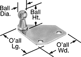 Image of Attribute. Front orientation. Contains Annotated. Gas Spring Mounts. Corrosion-Resistant Ball Stud Mounting Brackets for Gas Springs, Style 2.