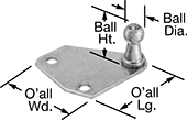 Image of Attribute. Front orientation. Contains Annotated. Gas Spring Mounts. Corrosion-Resistant Ball Stud Mounting Brackets for Gas Springs, Style 3.