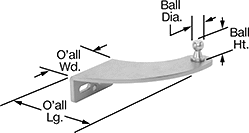 Image of Product. Front orientation. Contains Annotated. Gas Spring Mounts. 90° Angle Offset-Arm Ball Stud Mounting Brackets for Gas Springs, Style 4.