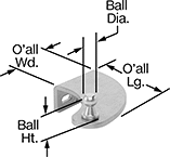 Image of Product. Front orientation. Contains Annotated. Gas Spring Mounts. 90° Angle Offset-Arm Ball Stud Mounting Brackets for Gas Springs, Style 2.