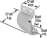 Image of Product. Front orientation. Contains Annotated. Gas Spring Mounts. 90° Angle Offset-Arm Ball Stud Mounting Brackets for Gas Springs, Style 3.
