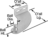 Image of Product. Front orientation. Contains Annotated. Gas Spring Mounts. Corrosion-Resistant 90° Angle Offset-Arm Ball Stud Mounting Brackets for Gas Springs, Style 1.