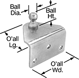 Image of Product. Front orientation. Contains Annotated. Gas Spring Mounts. 90° Angle Ball Stud Mounting Brackets for Gas Springs, Style 1.