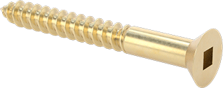 Image of Product. Front orientation. Brass Square-Drive Flat-Head Screws for Wood, Number 6 Size, 1-1/4" Long.