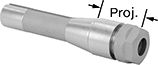 Image of Specification. Front orientation. Contains Annotated. Milling Machine Collet Chucks. R8 Taper Collet Chucks.
