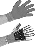 Image of ProductInUse. Palm Coated Gloves with Knuckle Guards. Front orientation. Gloves. Water-Resistant Cut-Protection Gloves.