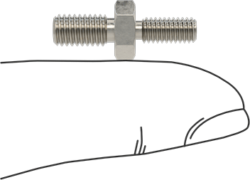 Image of Product. Side1 orientation. Contains SizingReference. 18-8 Stainless Steel Male Hex Thread Adapter, M4 x 0.7 mm to M5 x 0.8 mm Thread Size.