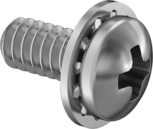 Image of Product. Front orientation. 18-8 Stainless Steel Pan Head Screw, with Internal-Tooth Lock Washer, 4-40 Thread Size, 1/4" Long.