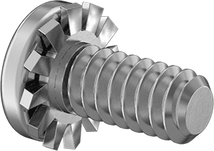 Image of Product. Back orientation. 18-8 Stainless Steel Pan Head Screw, with External-Tooth Lock Washer, 4-40 Thread Size, 1/4" Long.