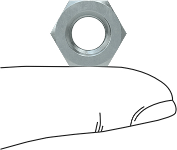 Image of Product. Side1 orientation. Contains SizingReference. Zinc-Plated Medium-Strength Steel Hex Nut, SAE Grade 5, 3/8"-16 Thread Size.