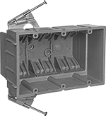 Image of Product. Front orientation. Outlet Boxes. Plastic Outlet Boxes, With Nail-On Mounting Brackets, For Maximum of 3 Devices.