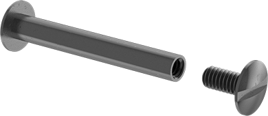 Image of Product. Front orientation. Steel Low-Profile Binding Barrel and Screw, Black-Oxide, 8-32 Thread, for 1.5" to 1.75" Material Thickness .