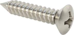 Image of Product. Front orientation. 316 Stainless Steel Phillips Oval Head Screws for Sheet Metal, Highly Corrosion-Resistant, Number 10 Screw Size, 1" Long.