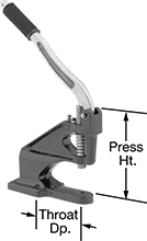 Image of Product. Front orientation. Contains Annotated. Fabric Fastener Installation Tools. Bench-Mount Manual Presses for Fabric Snaps.