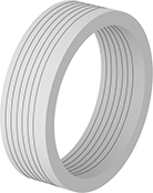 Image of Product. Male and Female Adapters Stacked with Five V-Rings. Front orientation. Packing Seals. PTFE Stackable V-Ring Packing Seals.