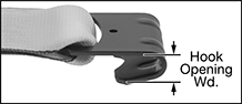 Image of Attribute. Front orientation. Contains Annotated, Border. Straps for Winches and Ratchet Straps. Hook-to-Plain End Webbing, With Flat Hook.