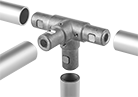 Image of ProductInUse. Front orientation. Exploded view. Flush-Fit Framing and Fittings. Connectors, Four-Way Tee.