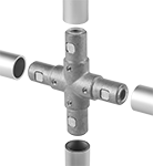 Image of ProductInUse. Front orientation. Exploded view. Flush-Fit Framing and Fittings. Connectors, Cross.