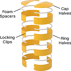 Image of System. Front orientation. Exploded view. Light Pole Guards.