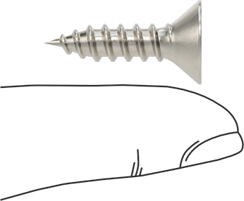 Image of Product. Side1 orientation. Contains SizingReference. Tamper-Resistant Hex Drive Flat Head Screws, for Sheet Metal, 18-8 Stainless Steel, Number 14 Size, 1" Long.