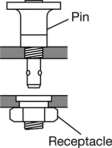 Image of Attribute. Front orientation. Contains Annotated. Quick-Release Pin for Blind Holes, Recessed Push Button, 6 mm Diameter.