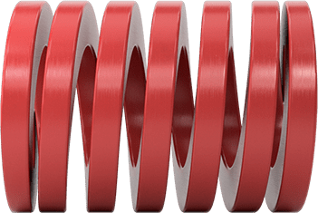 Image of Product. Side1 orientation. Red Chrome-Silicon Steel Die Spring, for 3/4" Hole Diameter, 1" Long.
