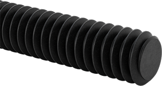 Image of Product. Front orientation. Black-Oxide 18-8 Stainless Steel Threaded Rod, 1/4"-20 Thread Size, 3 Feet Long.