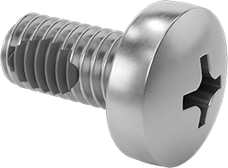 Image of Product. Front orientation. Thread-Locking Pan Head Phillips Screws, M3 x 0.5 mm Thread, 6 mm Long.