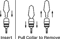 Image of Specification. Side1 orientation. Contains Annotated, MultipleImages. Impact Driver Chucks. Quick-Change Pull-Back Tool Release.