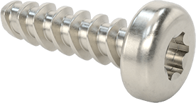 Image of Product. Front orientation. Torx Plus Rounded Head Thread-Forming Screws, for Plastic, 18-8 Stainless Steel, Number 4 Size, 3/8" Long.