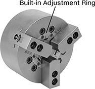 Image of Product. Front orientation. Contains Annotated. Lathe Chucks. Powered Lathe Chucks, Built-In Adjustment Ring, Self-Centering, .