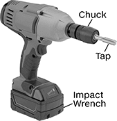 Image of System. Front orientation. Exploded view. Contains Annotated. Taps. Impact Wrench Taps.