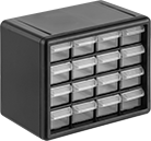 Image of Product. 16 Drawers. Front orientation. Cabinets. Plastic Small-Parts Cabinets, Plastic—Assembled, 16 Drawers.