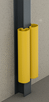 Image of ProductInUse. Two Guards Shown Installed. Front orientation. Column Guards. Plastic I-Beam Guards.