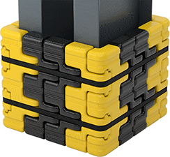 Image of ProductInUse. Shown Installed with (4) Extension Kits. Front orientation. Column Guards. Adjustable-Size Plastic Column Guards.