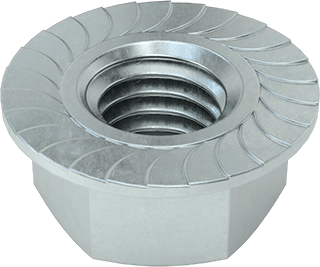 Image of Product. Bottom orientation. Zinc-Plated High-Strength Steel Serrated Flange Nuts, Grade 8, 1/2"-13 Thread Size.