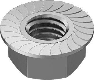 Image of Product. Front orientation. Zinc-Plated High-Strength Steel Serrated Flange Nuts, Grade 8, 1/2"-13 Thread Size.
