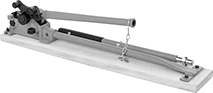 Image of Product. Handle Shown Stored on Base. Back orientation. Rebar Bender/Cutters.