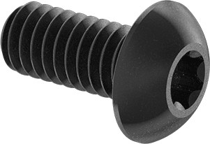 Image of Product. Front orientation. Black-Oxide Alloy Steel Button Head Torx Screws, 8-32 Thread, 3/8" Long.