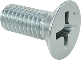 Image of Product. Front orientation. JIS Zinc-Plated Steel Flat Head Screws, M4 x 0.7 mm Thread Size, 10 mm Long.