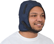 Image of ProductInUse. Front orientation. Hard Hat Liners. Cold-Protection Hard Hat Liners, Covers Head.