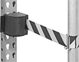 Image of ProductInUse. Shown with Striped Belt. Front orientation. Retractable Belt Barriers. Rack-Mount Retractable Belt Barriers, Striped Belts.