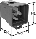 Image of Product. Front orientation. Contains Annotated. Vehicle Relays. Weatherproof Vehicle Relays, Relay-Socket Mount.