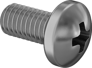 Image of Product. Front orientation. Brass Pan Head Phillips Screws, M3 x 0.5 mm Thread, 6 mm Long.