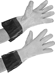Image of ProductInUse. Nylon Fabric. Front orientation. Gloves. Drain-Cleaning Gloves, Nylon Fabric with Nitrile/PVC Plastic-Coated Full Hand.
