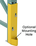 Image of ProductInUse. 2 Front Mounting Holes. Front orientation. Contains Annotated. Rack Guards. Post-Mount Steel Rack Guards, Bolt On, Front Mounting Hole.