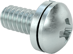 Image of Product. Front orientation. Stainless Steel Pan Head Screws with Split Lock Washer, 4-40 Thread Size, 1/4" Long.