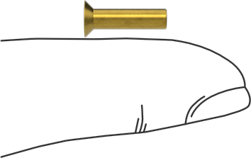Image of Product. Side1 orientation. Contains SizingReference. Brass Flush-Mount Solid Rivets, 1/8" Diameter, for 0.385" Maximum Material Thickness.